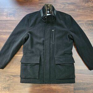 Cole Haan Signature Wool Coat Men's L Gray With Tan Quilted Lining